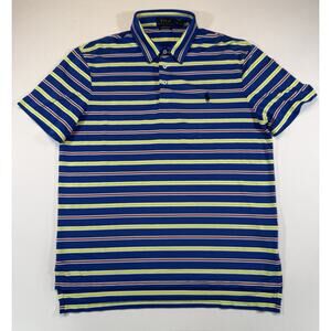 Polo Ralph Lauren Performance Polo Shirt Mens Large Blue Striped Short Sleeve